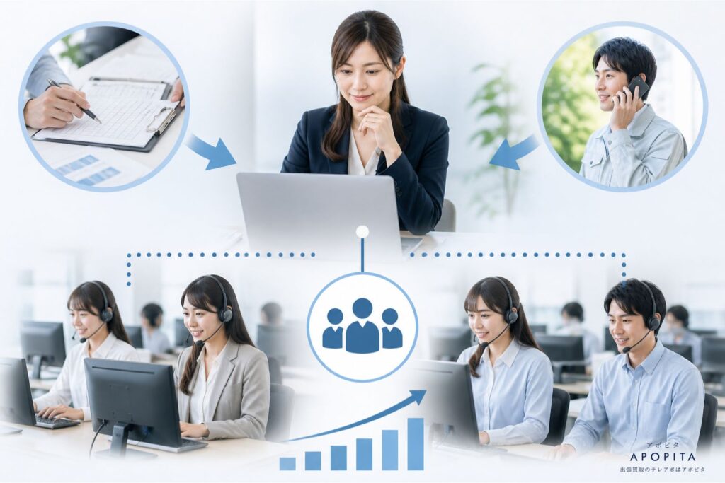 自アポ体制におけるアポインターの採用・管理・運用の流れを示したイメージ